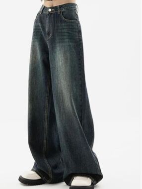 EMMIOL Women Baggy Black Mid-Low Waist Wide Legs Jeans NWT Size S